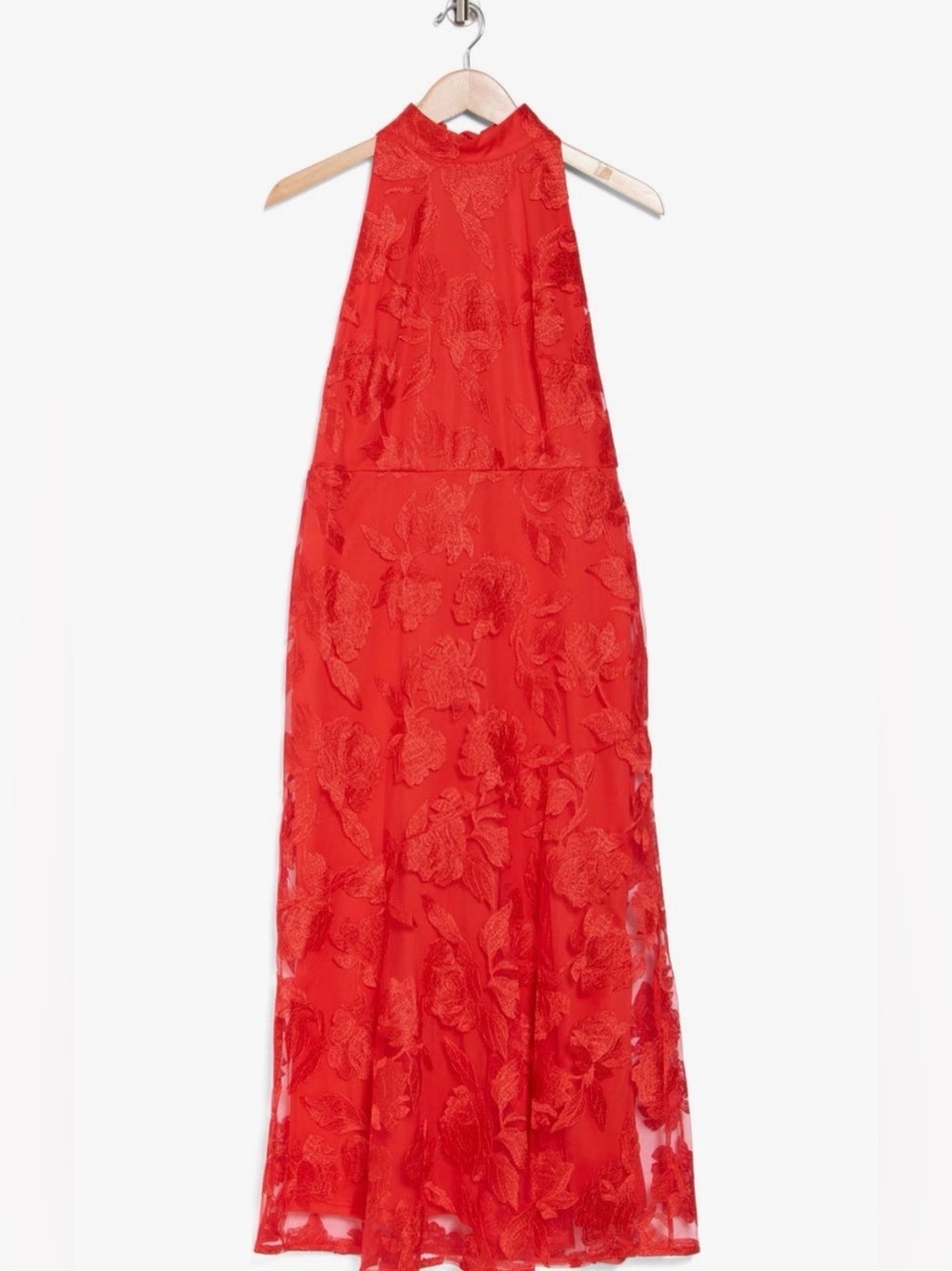 NWT Sam Edelman Leafy Embroidered Sheath Maxi Dress Coral Red Size 4 - Picture 9 of 9